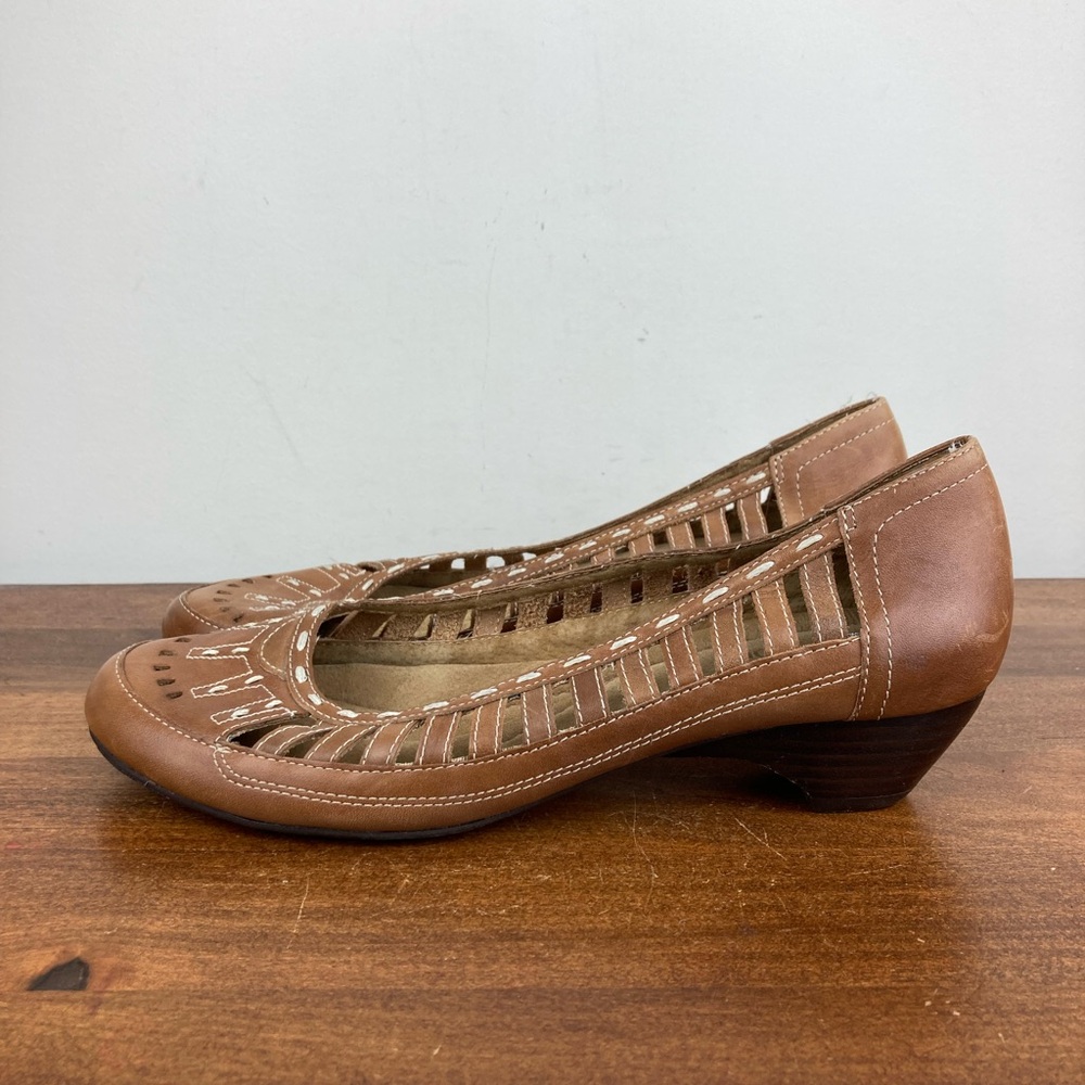 Strictly Comfort Low Heel Ballet Shoes Brown Leather Embroidered Women’s Size 9M - Picture 2 of 11
